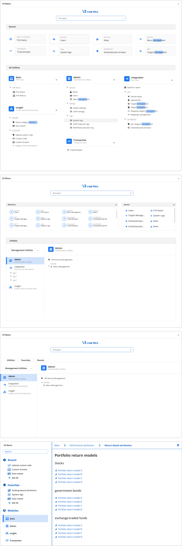 v3 vmetrix menu